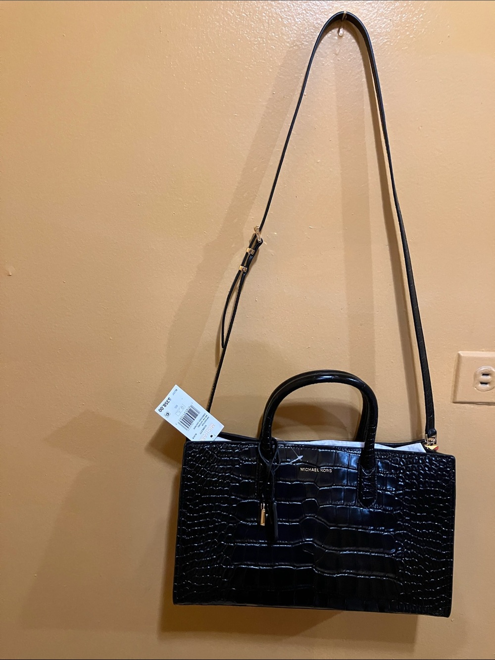 Michael Kors Scarlett MD EW Satchel Black Croc-Embossed Leather